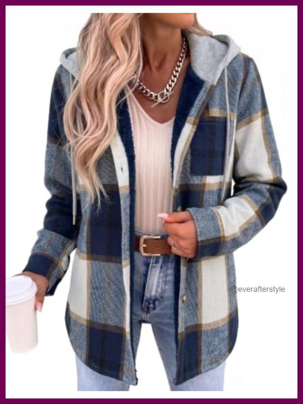Zeagoo Women Plaid Shacket Fleece Hooded Button Down Winter Coat Warm Jacket